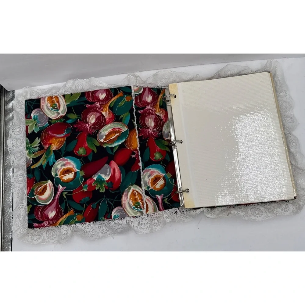 Vintage Handmade Fabric Photo Album Scrapbook Lace Cottagecore 80s Chili Peppers